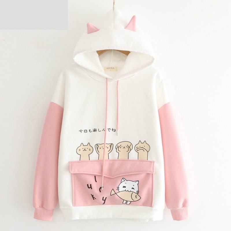 Cat hoodie shop with zipper pouch