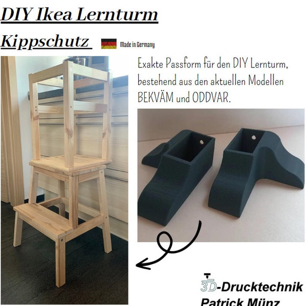 Kippschutz für Ikea Lernturm, Schutz gegen seitliches Kippen und Schutz gegen ein nach Vorne Kippen, verschiedene Farben möglich