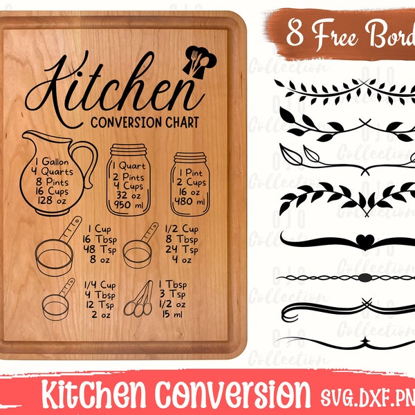 Tableau de conversion de cuisine SVG, Mesures de cuisine SVG, planche à découper SVG, Panneau de cuisine svg, Cuisine svg, Cuisson svg, Cuisson svg