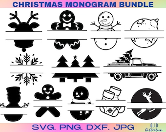 Christmas Monogram SVG Bundle: Split Name Frame (Digital Download)