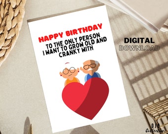 Old and cranky Funny Printable Birthday Card For Him, Happy Birthday, For Husband, For Boyfriend, Birthday Gift, Instant Download