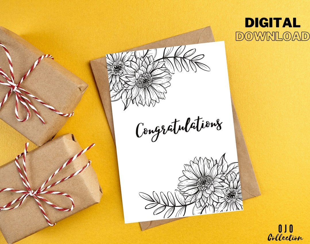 Printable Congratulations Greeting Card, Wedding Card, Engagement Card, Celebration Card ...