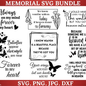 Memorial SVG Bundle, In liefdevolle herinnering SVG, Memorial Quotes SVG, Cardinal Svg, Rest in peace svg, Heaven svg, Remembrance svg