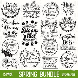 Vår SVG-paket: Blommönster, Cricut- och silhuettklippfiler (digital nedladdning)