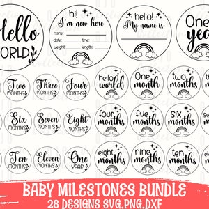 Baby Milestone SVG, Monthly Milestone SVG, Baby onesie SVG, Newborn svg, Hello World svg, Glowforge svg, Arquivos de corte para cricut