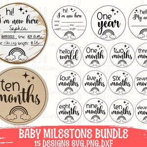 Bébé jalon SVG, SVG d'étape du mois, bébé SVG, svg nouveau-né, Hello World svg, svg Glowforge, fichiers de coupe pour cricut, Silhouette svg