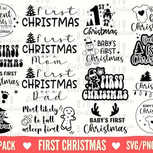 Baby&#39;s First Christmas SVG Bundle: Ornament, Shirt Designs (Digital Download)