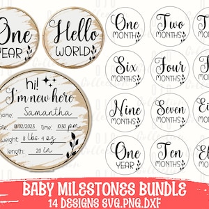Ensemble bébé étape importante SVG, Bonjour tout le monde SVG, SVG d'étape mensuelle, étape importante de garçon svg, svg d'étape fille, svg de nouveau-né, svg Glowforge