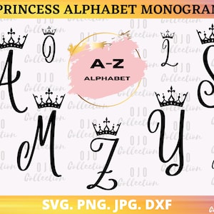 Princess Monogram SVG Bundle, Monogram Alphabet SVG, Monogram Letters SVG, Monogram Font Png, Monogram Png, Alphabet Svg