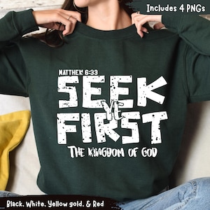 Seek Ye First Christian PNG: Retro Bible Verse Sublimation (Digital Download)
