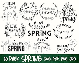 Spring SVG Bundle, Hello Spring SVG, Easter SVG, Welcome Spring svg, Floral svg, Spring Svg Quotes, Cut Files for Cricut