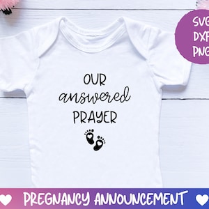 Nossa oração respondida SVG, Anúncio de gravidez SVG, Anúncio de bebê SVG, SVG de grávida, SVG de maternidade, Arquivos cortados para cricut, Silhueta
