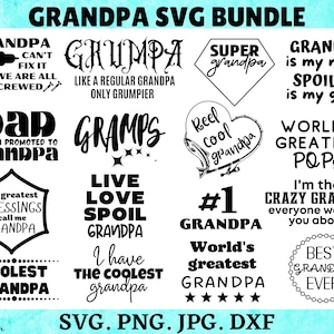 Grandpa SVG Bundle, Promovido a abuelo SVG, Mejor abuelo SVG, Abuelo svg, Abuela camisa svg, Super Abuelo svg, Cortar archivos para cricut
