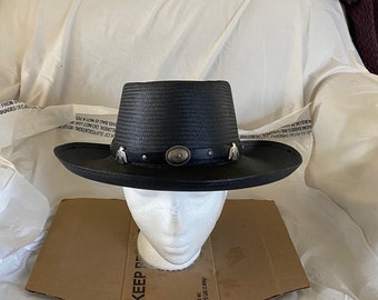 Vintage Very Cool (pun intended) Resistol "Apache" 4 Star Genuine Shantung Panama Straw Gambler Black tag Size 6 7/8 fits size 6 3/4 (54cm)