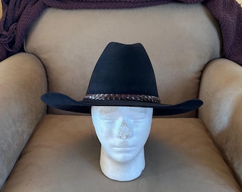 Vintage (1990s?) Cowboy Cool Bailey Western 4X Beaver Fur Felt Rancher Black Size 7 1/4 (58cm)