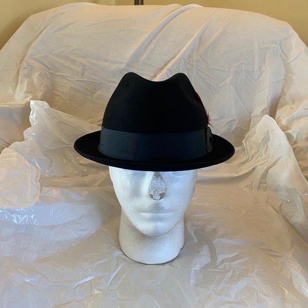 Vintage Old School Uptown Cool Stefeno von Kanada Echtpelz Filz Fedora Schwarz Tagged Größe 7 1/2 passt Größe 7 3/8 59cm (siehe Bild 9)