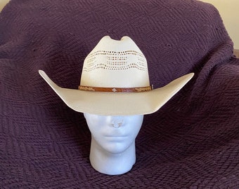 Vintage Cowpoke Cool (pun intended) Justin by Milano Hats 20X Straw Rancher Natural Size 7 1/8 (57cm)