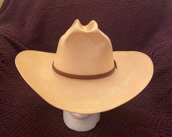 Vintage Very Cool (Pun Intended) Wrangler Western 50X Shantung Panama Straw Rancher Natural Size 7 1/8 (57cm)