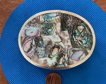 Vintage Beautiful Made in Mexico Abalone & Mother of Pearl Belt Buckle