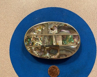 Beautiful Vintage Abalone & Mother of Pearl Made in Mexico Belt Buckle