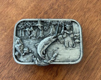 vintage (1982) Siskiyou Buckle Company « Pêche à la truite » Boucle de ceinture