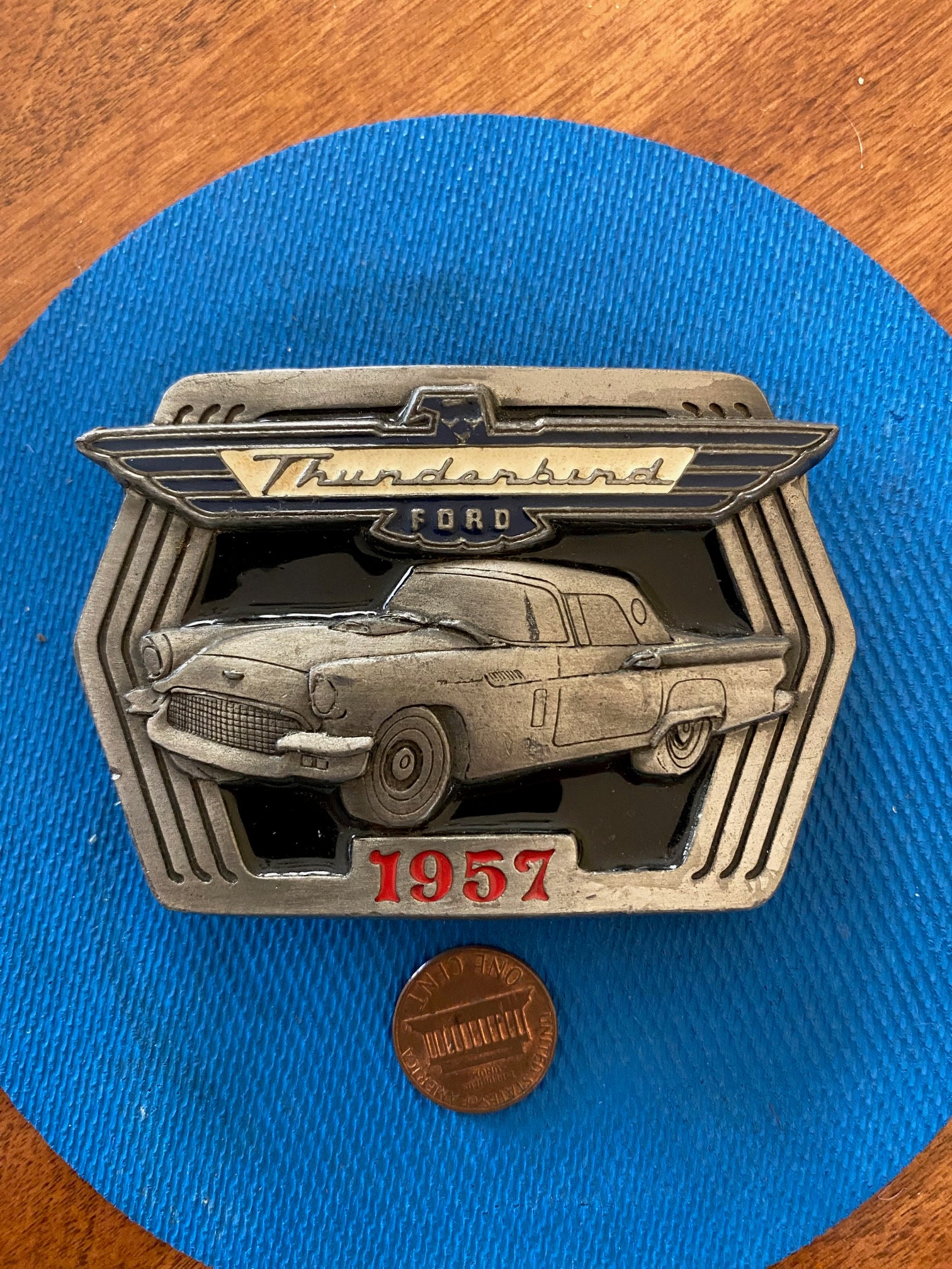 Boucle De Ceinture Vintage Ford Thunderbird Années 60 - Style Rockabilly, Multicolore, Largeur 40 Mm, Neuf Avec étiquettes