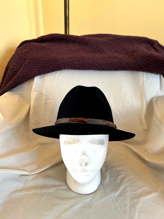Vintage Stetson Fur Felt Fedora: Black Outback Western Hat  display picture 1