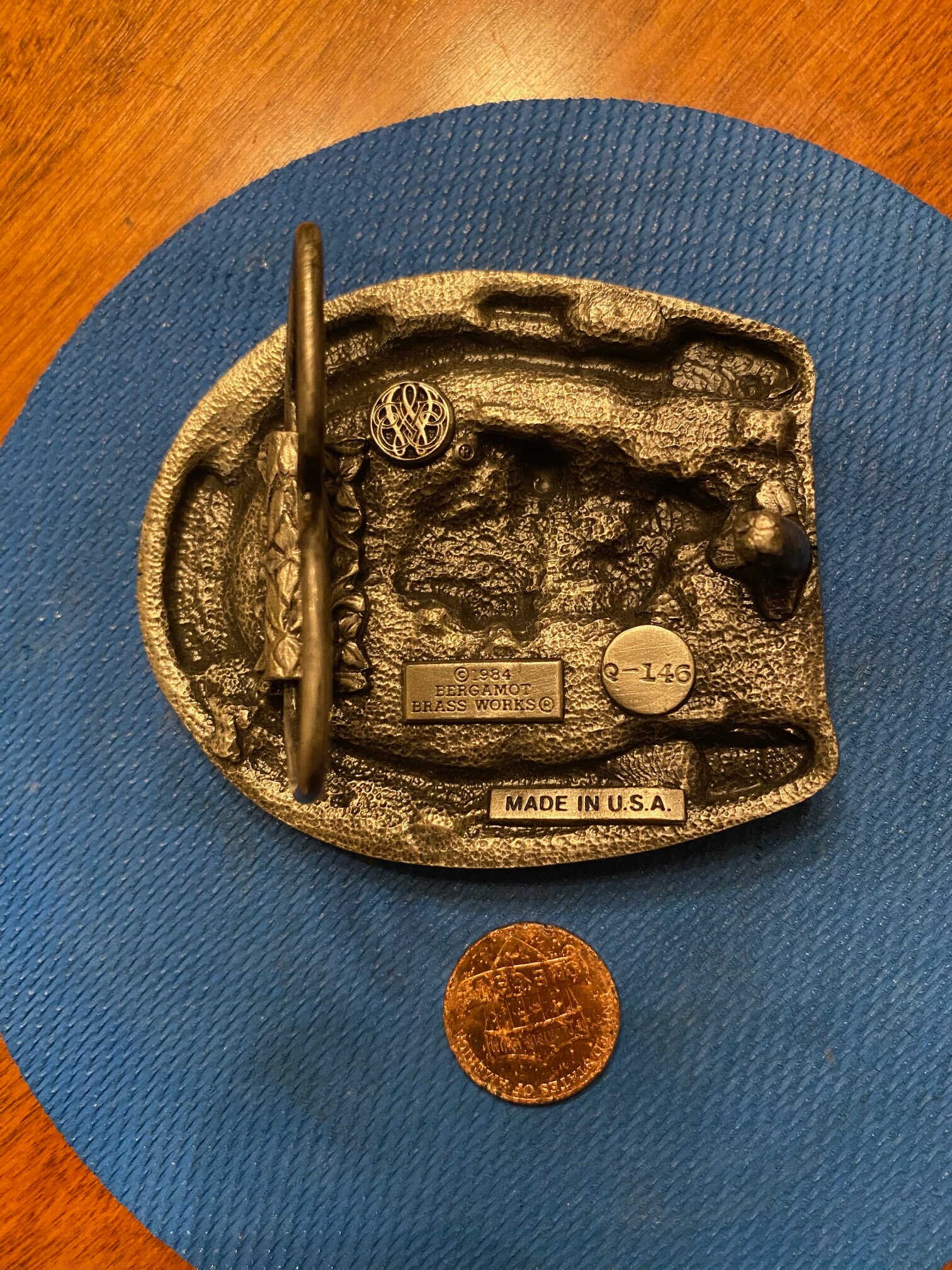 #8044 Vintage Equus Hammered Brass Buckle Alaska Solid Brass Belt Buckle/Leather Belt Anacortes Brass  main image 2