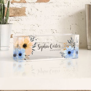 Custom Watercolor Floral Acrylic Desk Name Plate