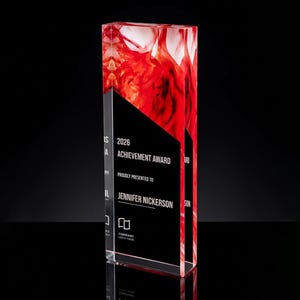 Custom Logo Acrylic Block Sign | Corporate Event Speaker Gift | Branded Office Desk Display
