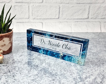 Regalo de doctorado, placa con nombre del maestro, decoración de oficina, placa con nombre de escritorio personalizada, placa con nombre para escritorio, regalo para hija, placa de escritorio