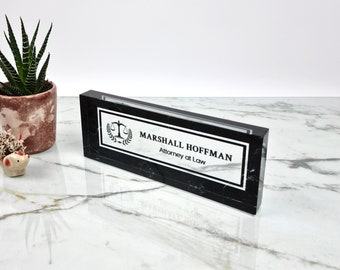 Lawyer Name Plate | Custom Logo Name Plate | Executive Desk Plaque 50th Birthday Gift for Men & Lawyer Gift