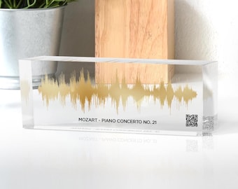 Placa artística de ondas sonoras dorada personalizada: regalo musical personalizado con código QR