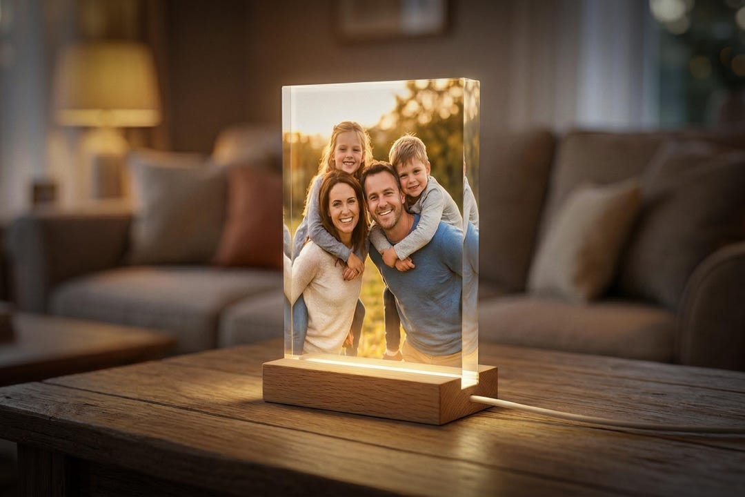 Personalized Family Photo Plaque, Custom Acrylic Block & LED Picture Frame Gift