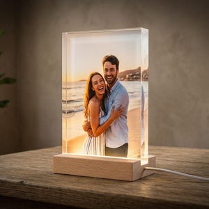 Anpassat fotoblock i akryl, personlig present till par och årsdagar med LED