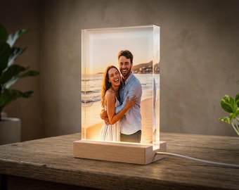Marco de fotos acrílico personalizado, regalo de pareja personalizado y marco de fotos de aniversario con LED