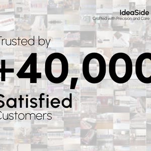Peut inclure: Une image en noir et blanc avec un collage de petites images en arri&egrave;re-plan. Le texte "Trusted by +40,000 Satisfied Customers" est au premier plan.