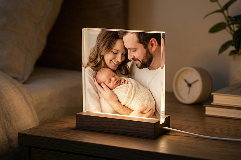 Personalized Family Photo Plaque, Custom Acrylic Block & LED Picture Frame Gift LED Base