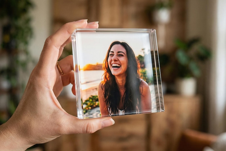 Personalized Family Photo Plaque, Custom Acrylic Block & LED Picture Frame Gift No LED Base