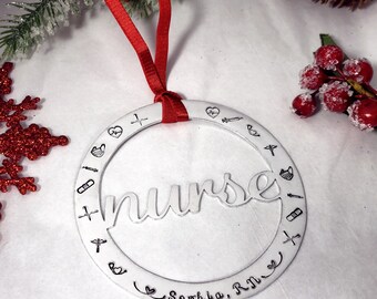 Nurse Ornament - Christmas Gift for Nurse - Nurse Gift - Personalized Nurse Ornament - Custom Ornament for Nurse - Silver Nurse Ornament