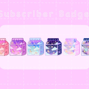 Magical Girl Drinks Subscriber Badges | Starry | Celestial | Cosmic | Twitch | Instant Download | Cute Girl Badges | Japanese Milk Cartons