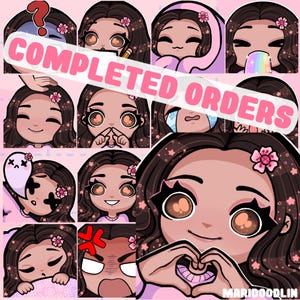 May include: A set of 10 digital illustrations featuring a cartoon character with different expressions. The character has brown hair, brown eyes, and is wearing a pink shirt. The illustrations include expressions such as sleeping, crying, smiling, and angry.