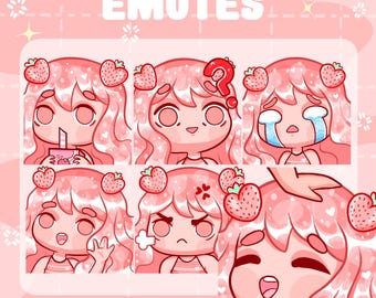 Strawberry Girl Twitch Emotes | Discord Streamer Set (Instant Download