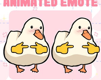 May include: Animated emote featuring two cute white ducks with pink cheeks, pointing with yellow hands. The text "Cute Duck Animated Emote" is at the top of the image. The text "Maridoodlin" is at the bottom of the image.
