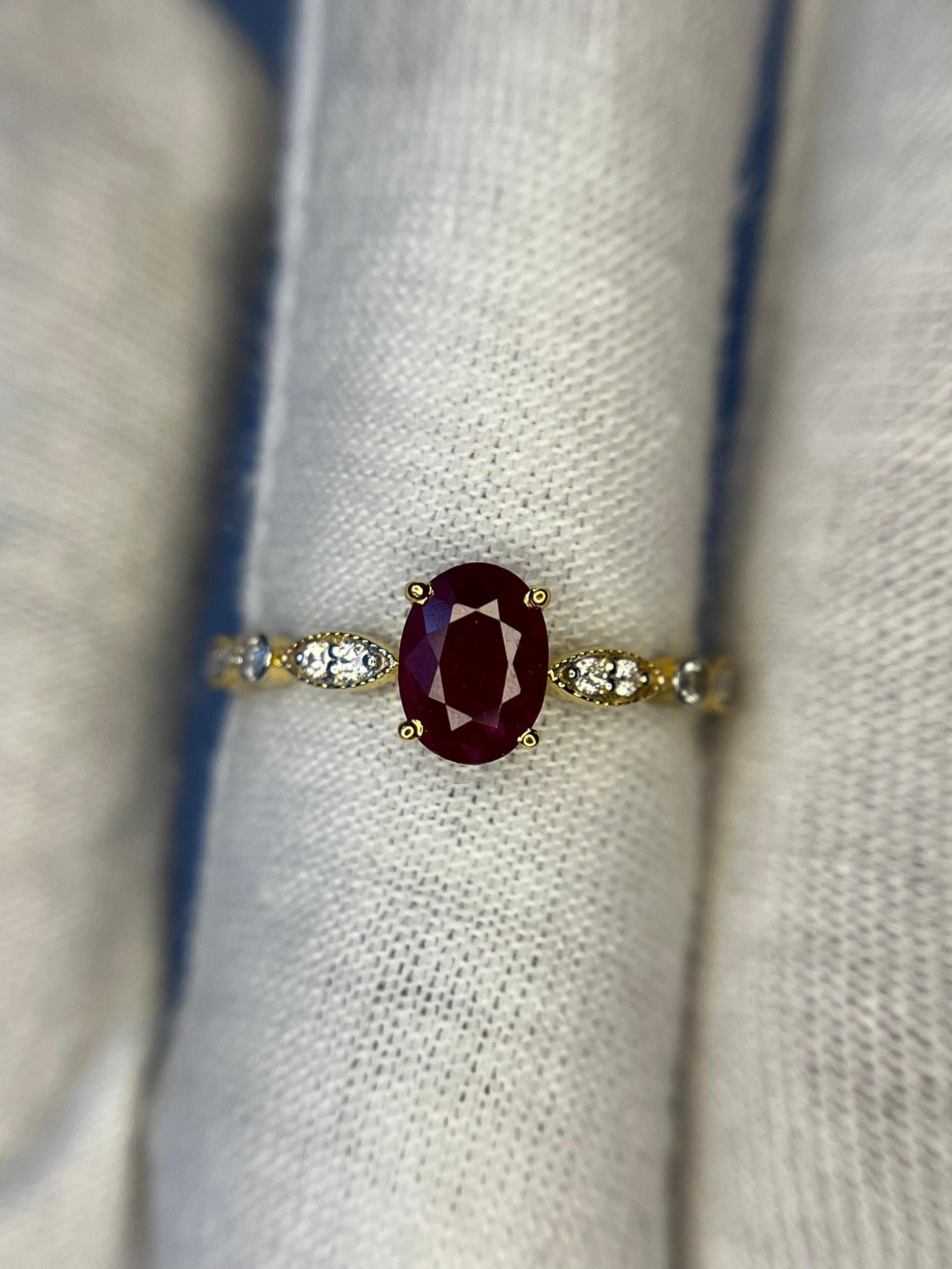 Gold Ruby Ring, Natural Ruby, Red Oval Ring, Ruby Engagement Ring ...