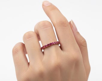 14K Rose Gold Ruby Band Ring, 14k Gold Ruby Ring, Gold Minimalist Ring, Ruby Ring for Women, Dainty Stacking Ring, Ruby Wedding Band Ring