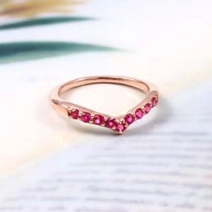 14K Rubin Ehering, Vintage gebogener Rubin Ehering, 14k Gold Art-Deco-Matching-Ring, Stapelring, Jahrestagsgeschenk Ring für sie