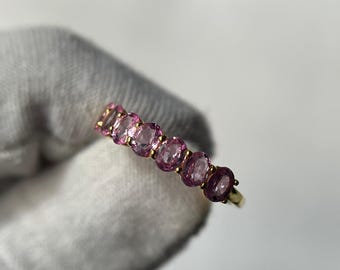 Pink Sapphire Half Eternity Ring, 14K Gold Pink Sapphire Wedding Ring, Anniversary Band, Stacking September Birthstone Engagement Ring