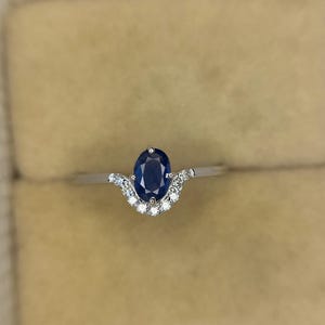 14k Gold Oval Cut Blue Sapphire Ring, Diamond And Sapphire Wedding Ring, Milgrain Bridal Ring, Blue Sapphire September Birthstone Women Ring