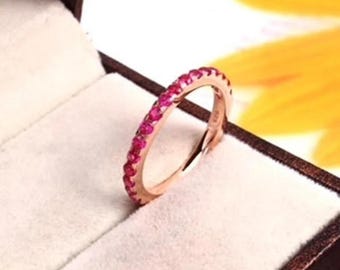 14K Rose Gold Ruby Band Ring, 14k Gold Ruby Ring, Gold Minimalist Ring, Ruby Ring for Women, Dainty Stacking Ring, Ruby Wedding Band Ring